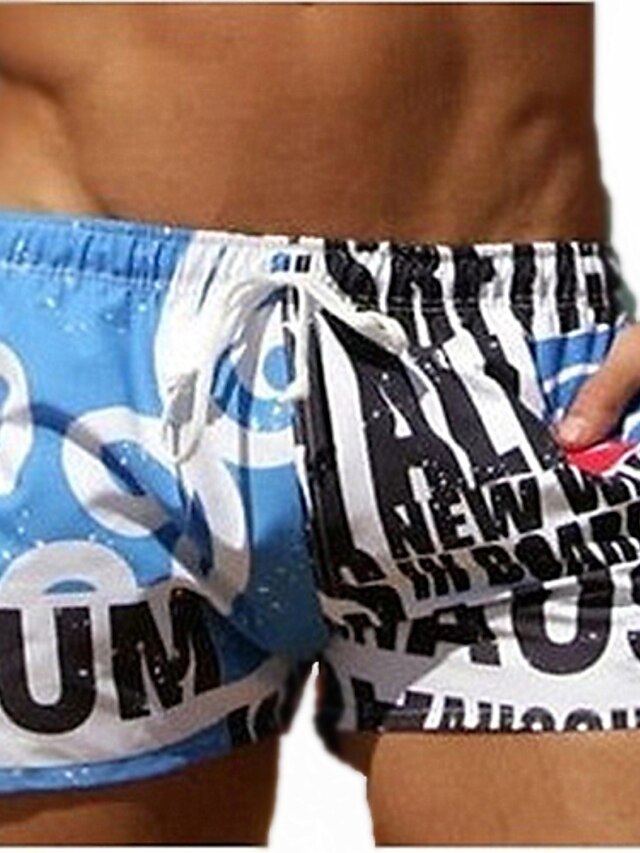  Men's Print Boxers Underwear Letter 1 Piece Blue S M L