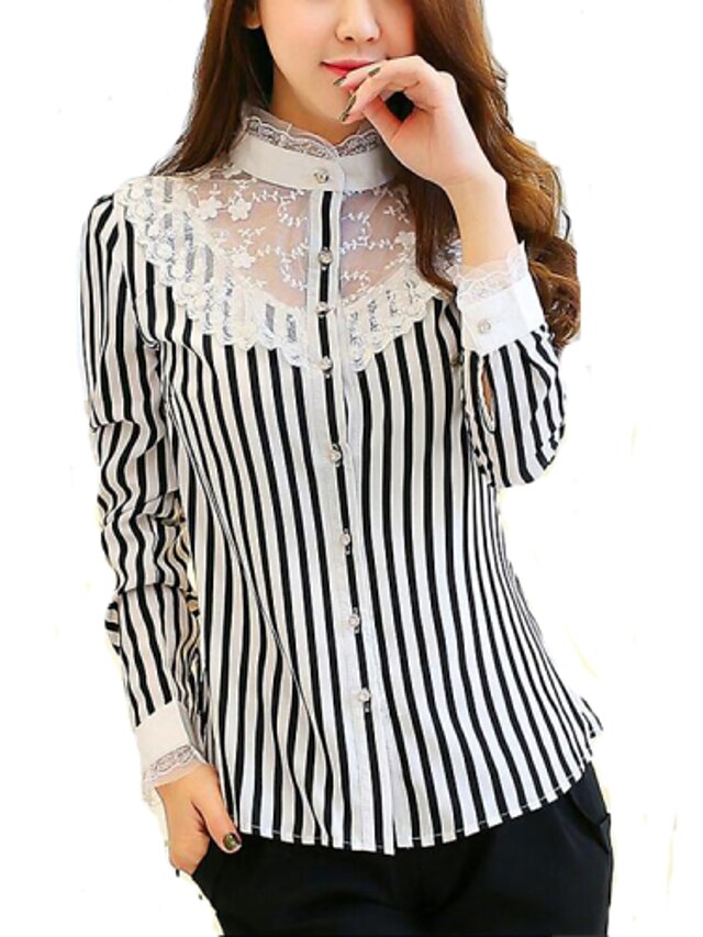  Women's Work Casual Spring Shirt, Geometric Shirt Collar Long Sleeves Acrylic Polyester Spandex