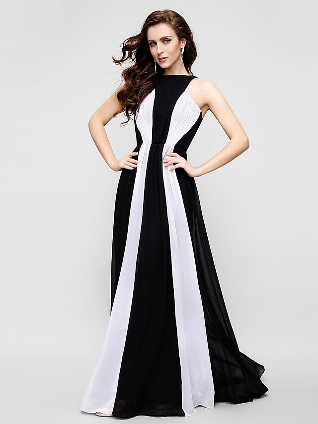  Sheath / Column Jewel Neck Floor Length Chiffon Dress with Pleats by TS Couture®