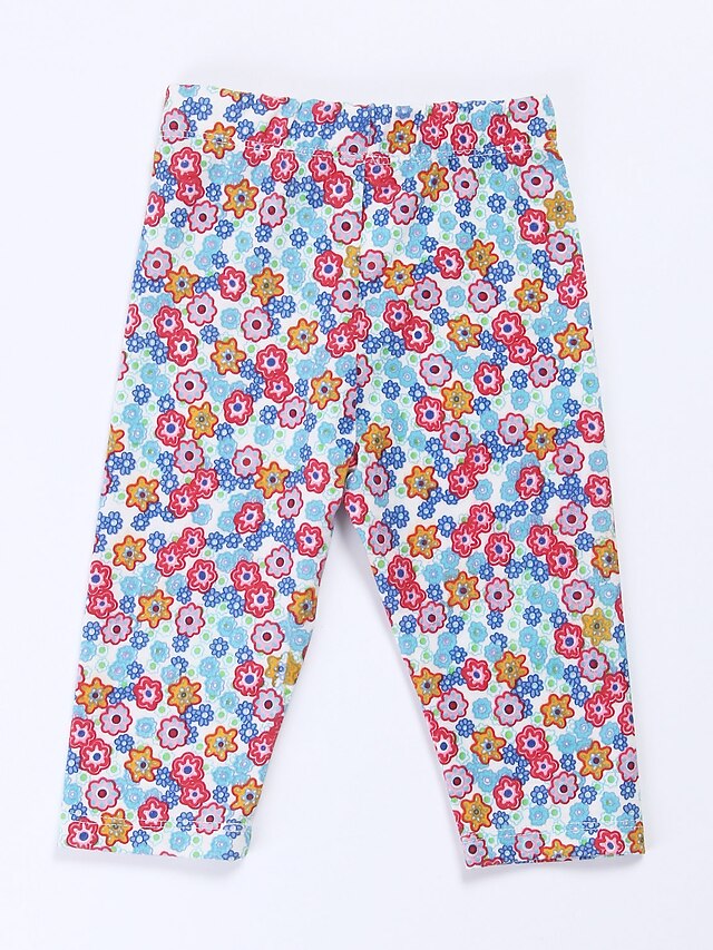 Girls' Floral Floral Cotton Pants Red