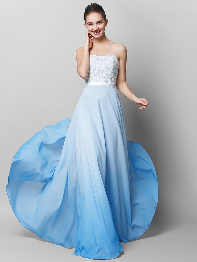  Sheath / Column Prom Formal Evening Dress Strapless Sleeveless Floor Length Chiffon Lace with Lace 2020 / Color Gradient
