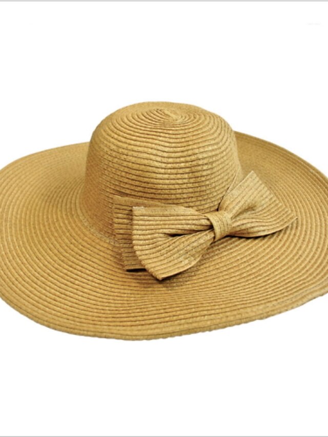  אביב קיץ בז' פוקסיה חום בהיר כובע עם שוליים רחבים כובע קש כובע שמש קש וינטאג' מסיבה עבודה בגדי ריקוד נשים / חמוד / בייז' / ורוד / כובעים