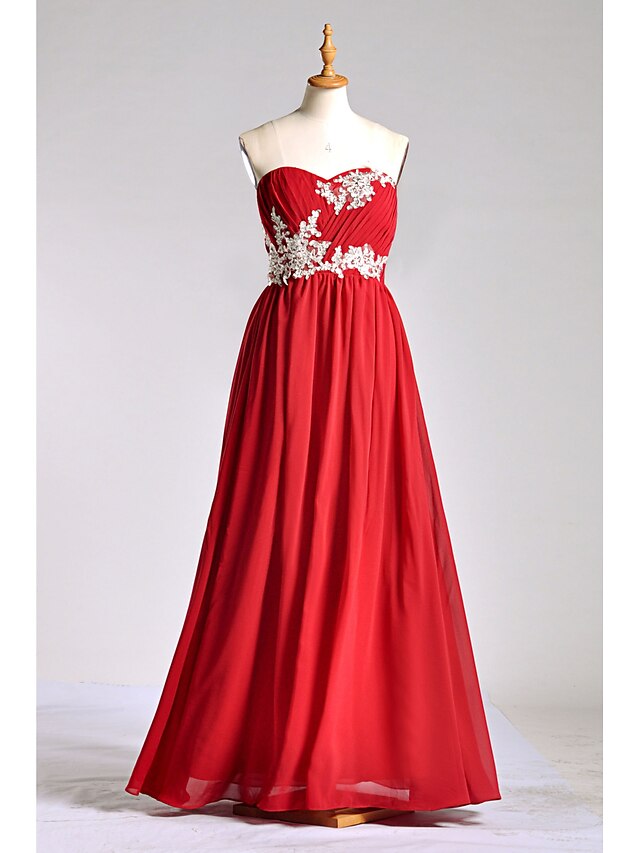  A-Line Sweetheart Neckline Floor Length Chiffon / Lace / Charmeuse Bridesmaid Dress with Beading