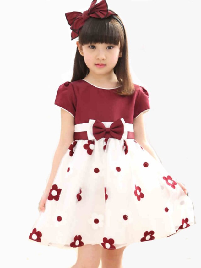  A-Line Knee Length Flower Girl Dress - Chiffon / Lace / Stretch Satin Sleeveless Jewel Neck with Bow(s) / Sash / Ribbon by