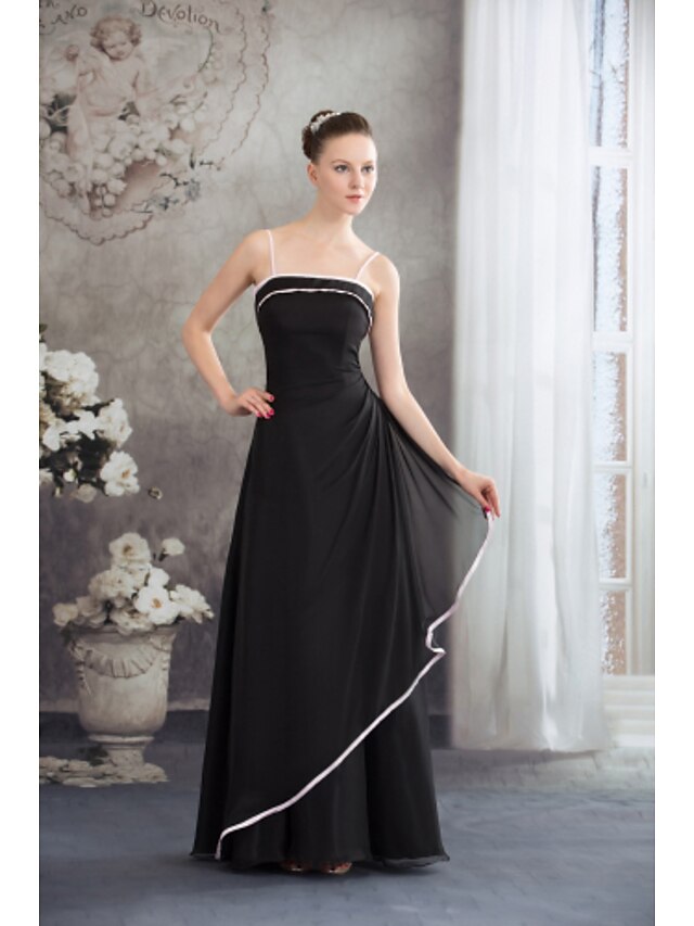  A-Line Elegant Formal Evening Dress Spaghetti Strap Sleeveless Floor Length Chiffon with Side Draping 2020