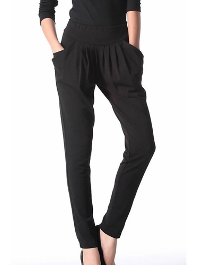  Women's Plus Size Casual / Daily Harem Jeans Pants - Solid Colored Black
