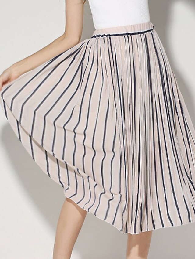  Women's New Style Chiffon Pleats Pleated skirt Medium Style Basic skirts Elastic Waist