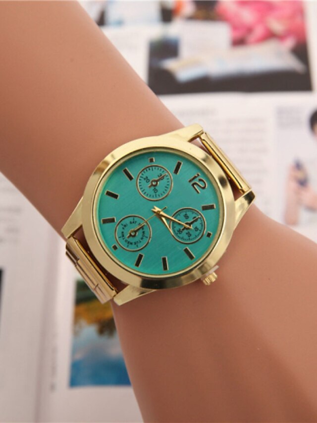  Mulheres Relógio Elegante Relógio de Moda Quartzo Couro Banda Dourada