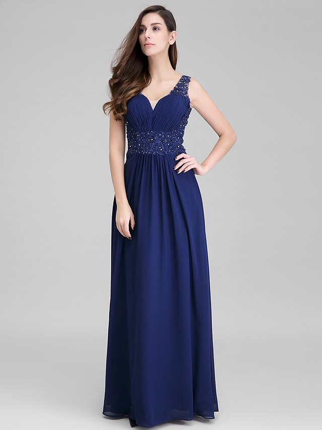  Sheath / Column Open Back Dress Prom Floor Length Sleeveless Sweetheart Neckline Chiffon with Appliques Side Draping 2022 / Formal Evening