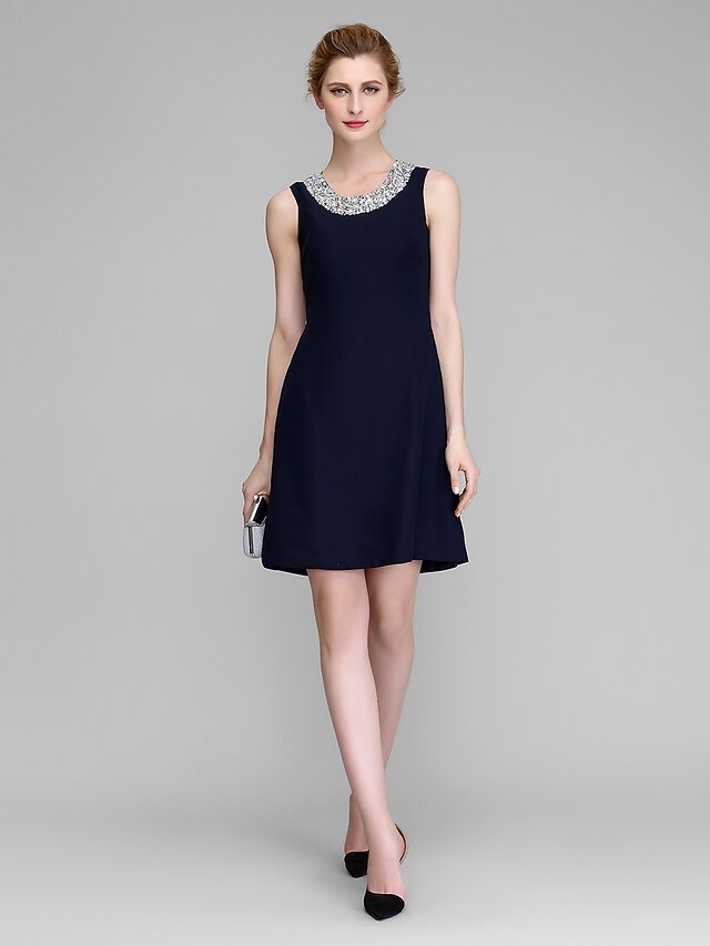  A-Line Scoop Neck Short / Mini Chiffon Mother of the Bride Dress with Crystals by LAN TING BRIDE®