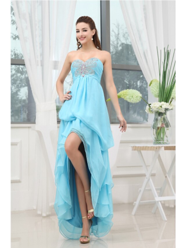  Sheath / Column Open Back Cocktail Party Dress Sweetheart Neckline Sleeveless Asymmetrical Chiffon with Beading Side Draping 2020