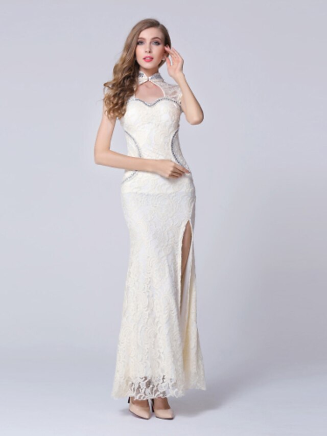  Mermaid / Trumpet Furcal Dress Formal Evening Ankle Length Sleeveless Sweetheart Lace with Lace Crystals Beading 2024