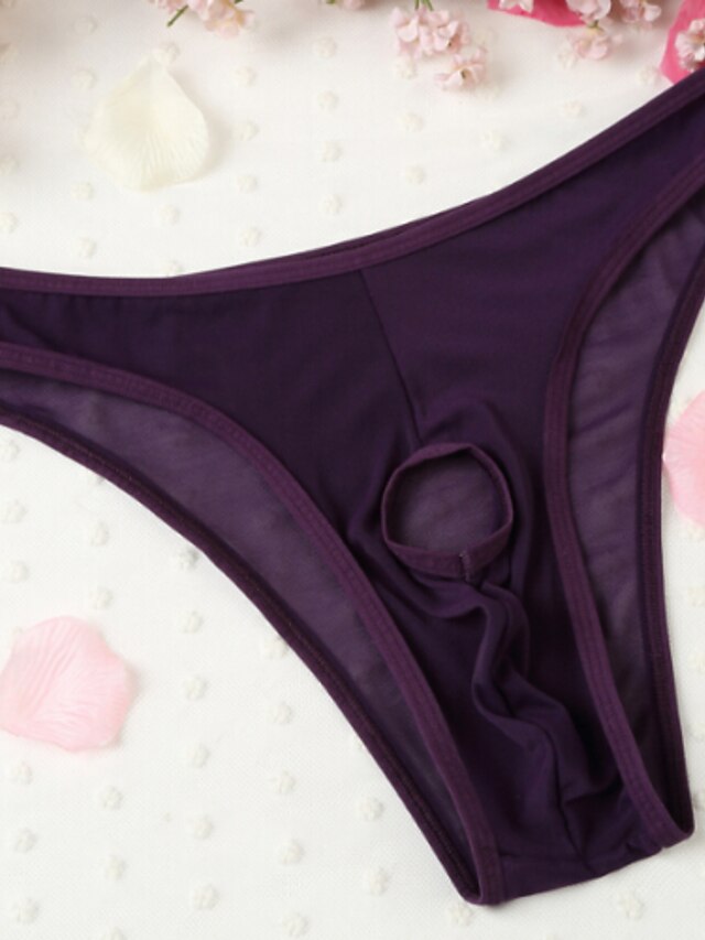  Men's Briefs Underwear Solid Colored Mesh Polyester Low Waist Erotic White Black Purple One-Size