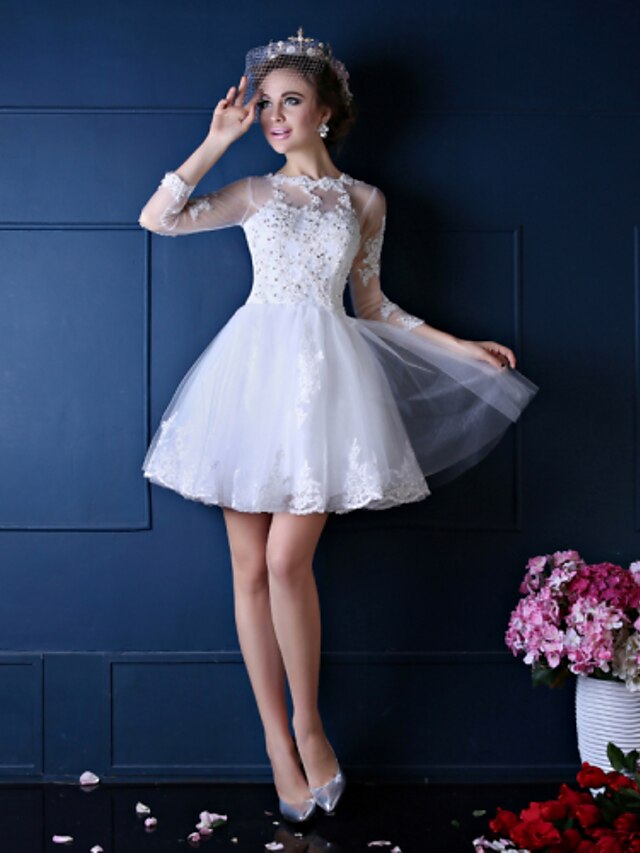  Princess Jewel Neck Short / Mini Lace / Tulle Made-To-Measure Wedding Dresses with Beading / Lace by LAN TING Express