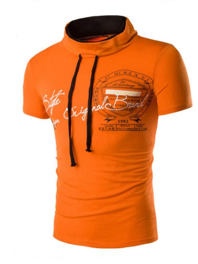  Men's Print Casual / Sport T-Shirt,Cotton Short Sleeve-Black / Blue / Orange / Red / White
