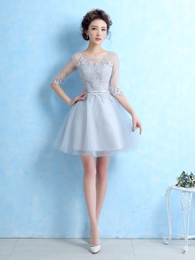  Ball Gown Jewel Neck Short / Mini Lace Lace Up Cocktail Party Dress with Lace / Sash / Ribbon by LAN TING Express