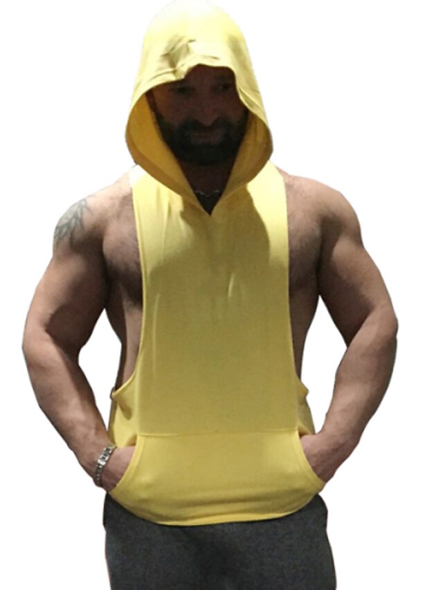  Men's Bodybuilding Fitness Sleeveless Hooded Tank Tops Polyester Casual / Sport Solid Vest