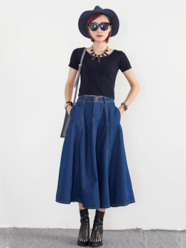  Women's Solid Blue Skirts,Vintage Midi