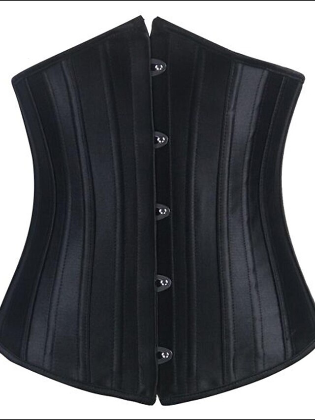  Women's Satin Hook & Eye Underbust Corset - Solid Colored Black XXXXL XXXXXL XXXXXXL