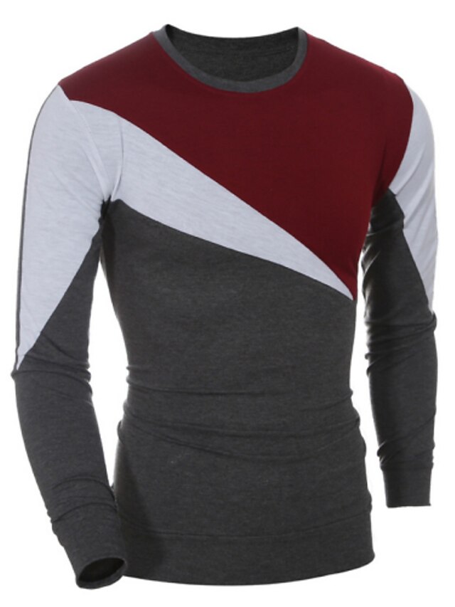  Men's Sports Cotton T-shirt - Color Block / Long Sleeve