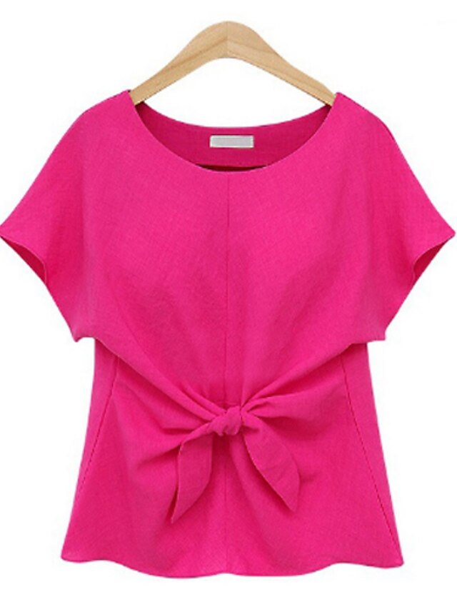  Women's Street chic Plus Size Blouse - Solid Colored, Bow