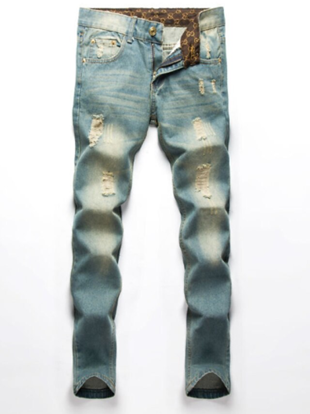  Men's Plus Size Daily Sports Weekend Slim Jeans Pants - Solid Colored Cotton Light Blue 28 / 29 / 30