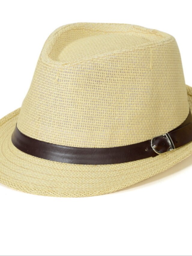  Unisex Vintage Party Work Linen Straw Hat Sun Hat Spring Summer Brown Cream Khaki