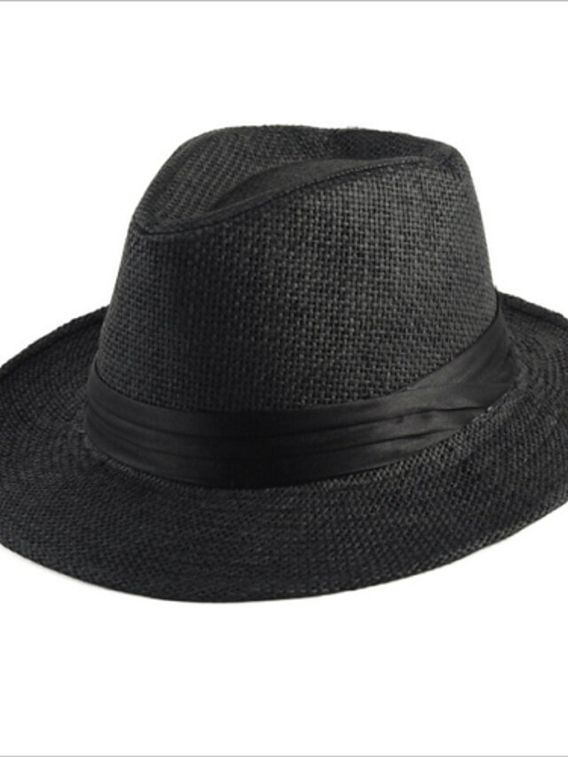  Unisex Vintage Party Work Straw Fedora Hat Straw Hat Spring Summer Beige Cream Khaki / Cute / Hat & Cap