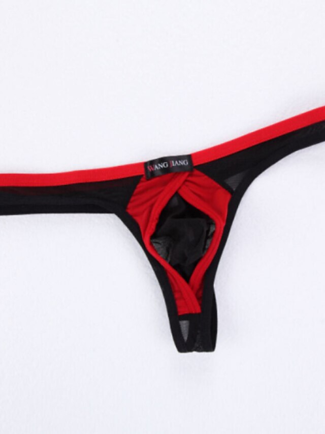  Men's Mesh / Ice Silk Briefs Underwear Color Block Low Waist Black Red Blue S M L