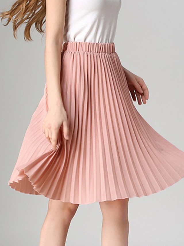  Women's Daily A Line Skirts - Solid Colored Pleated Wine Light Blue Light gray One-Size