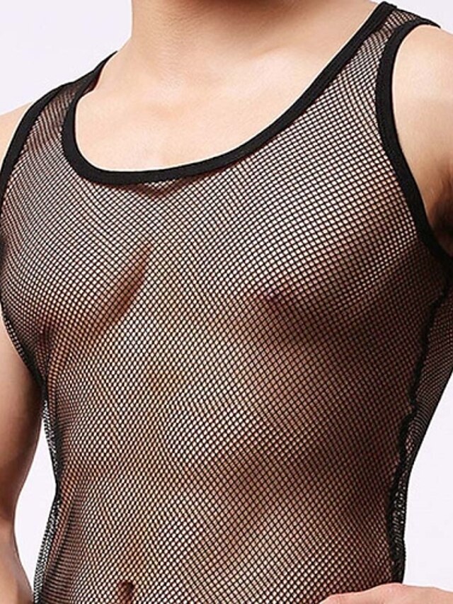  Men's Erotic Undershirt Solid Colored Mesh / Low Waist