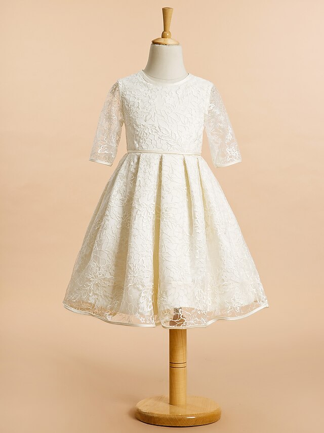  A-Line Knee Length Flower Girl Dress First Communion Cute Prom Dress Lace with Lace Fit 3-16 Years