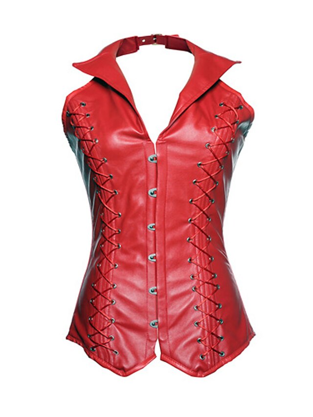 Women's Hook & Eye Overbust Corset - Solid Colored Red S M L