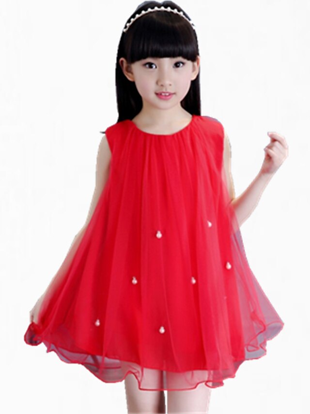  Mädchen Blumig Ausgehen Patchwork Ärmellos Standard Standard Kleid Rot