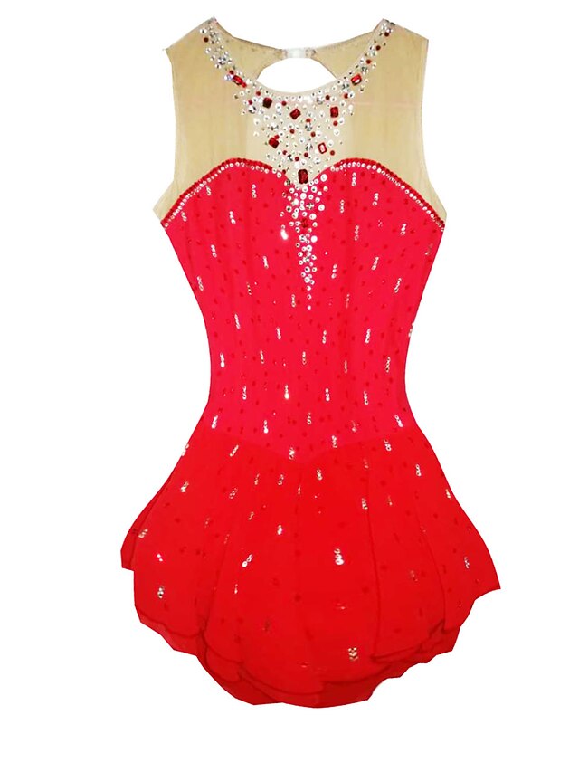  Φόρεμα για φιγούρες πατινάζ Γυναικεία Κοριτσίστικα Patinaj Φορέματα Σύνολα Κόκκινο Ελαστίνη Ανταγωνισμός Ενδυμασία πατινάζ Χειροποίητο Κλασσικά Μακρυμάνικο Πατινάζ Πάγου Πατινάζ για φιγούρες