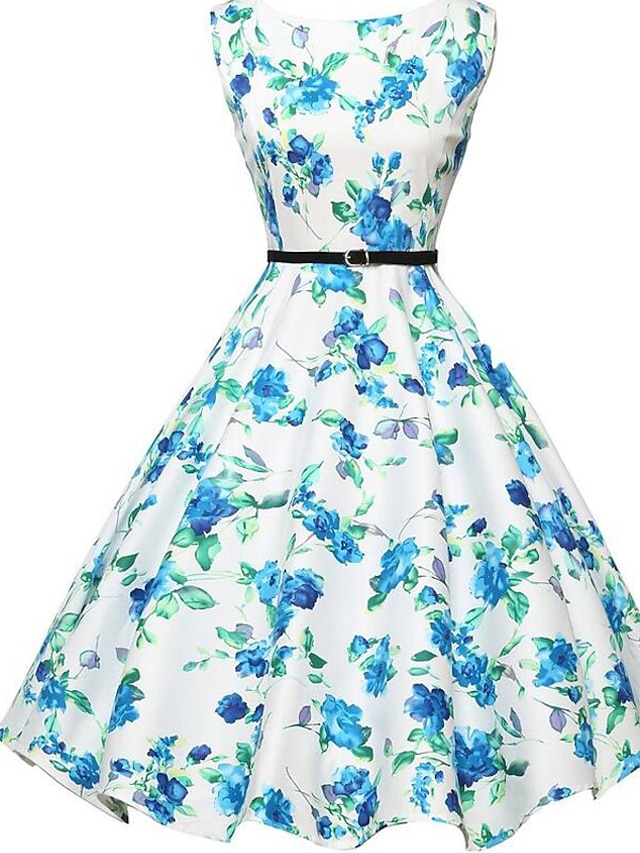  Women's Casual / Daily Vintage A Line Dress - Floral Ruffle Summer Cotton Blue S M L XL
