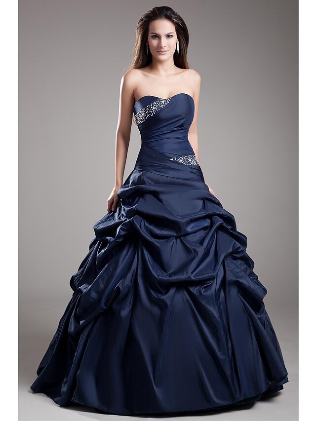  Ballkleid Elegant Quinceanera Formeller Abend Kleid Schatz Ausschnitt Ärmellos Boden-Länge Taft mit Geraffter Rock Kristall Verzierung 2021