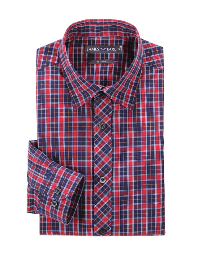  JamesEarl Men's Shirt Collar Long Sleeve Shirt & Blouse Red - MB1XC000301