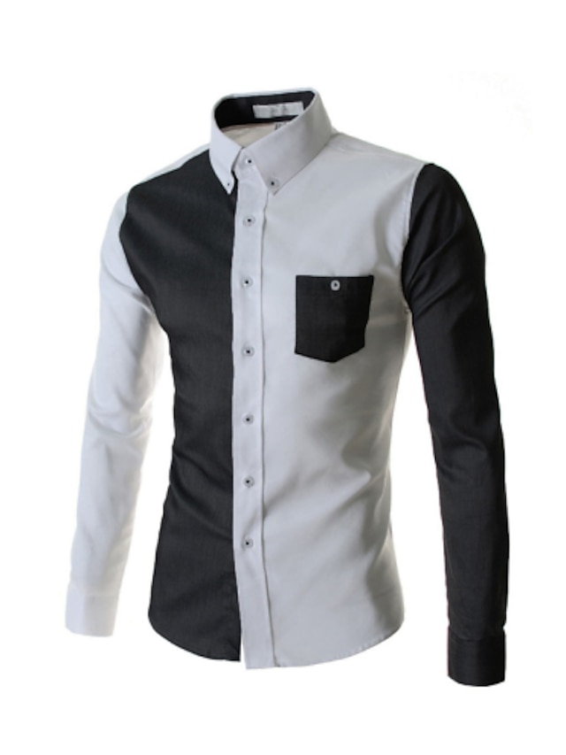  Camisa de poliéster de algodão com mangas longas clássicas / semi-espalhadas para ternos