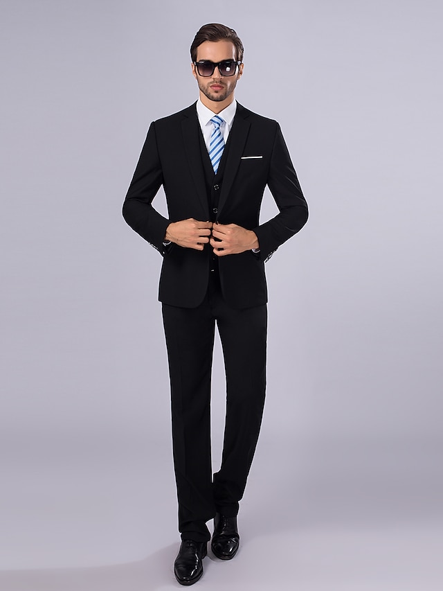  Black Men's Suits Slim Fit Single Breasted One-button 2022