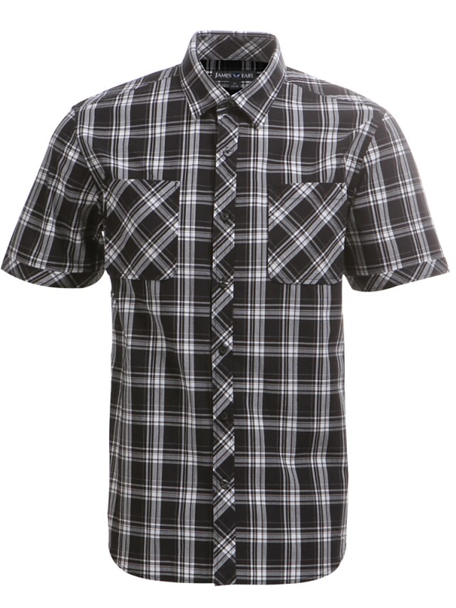  JamesEarl Men's Shirt Collar Short Sleeve Shirt & Blouse Black - DA182029926