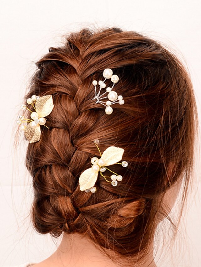  Women Alloy Handmade Flower Bud Pattern Imitation Pearl Hair Stick Fashion Hair Accessories