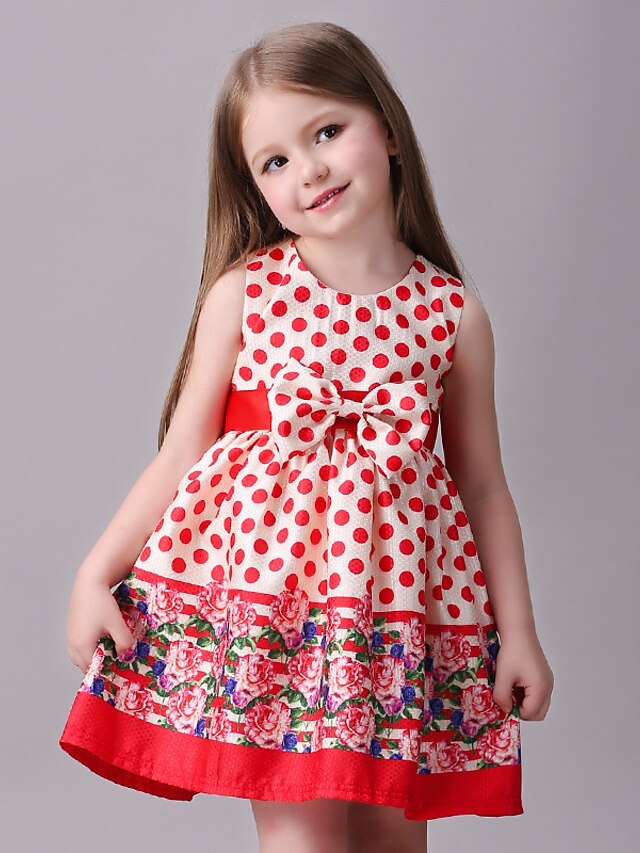  Girls ' Sin Mangas Gráfico impreso en 3D Vestidos A lunares Floral Lazo Rayón Vestido Verano Casual Diario