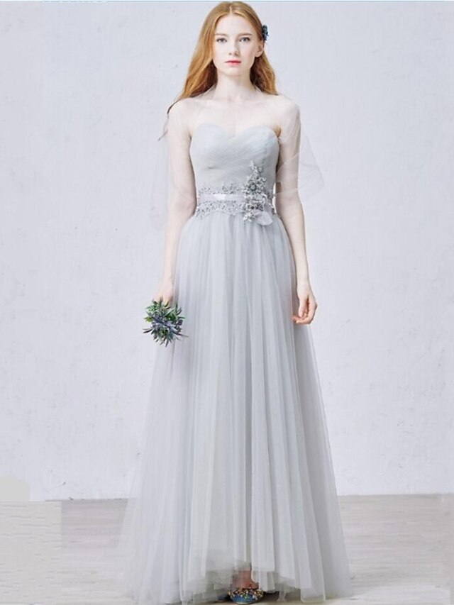  A tubino Florale Graduazione Serata formale Vestito A cuore Senza maniche Lungo Tulle con Con applique 2020