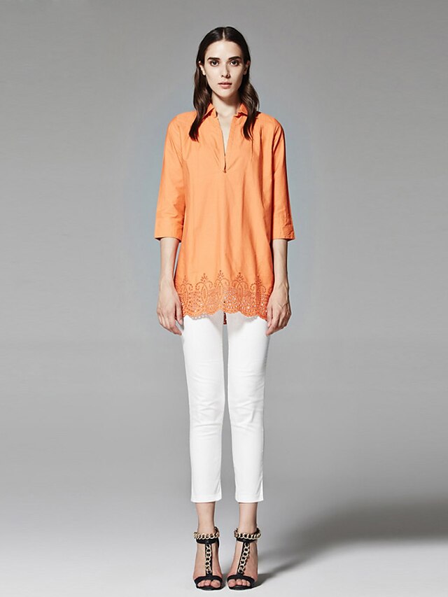  ZigZag® Damen Hemdkragen 1/2 Länge Ärmel Shirt & Bluse Orange - 11171