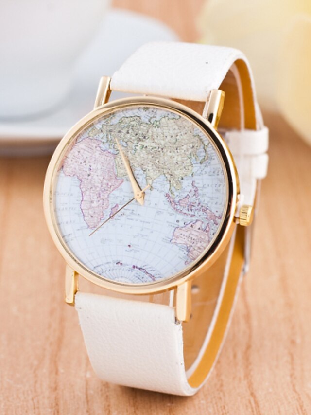  Mulheres senhoras Relógio Esportivo Relógio de Pulso Mapa mundial Quartzo Couro Legitimo Cores Múltiplas Mostrador Grande Analógico Amuleto Fashion Padrão Mapa do Mundo Relógio Elegante - Branco