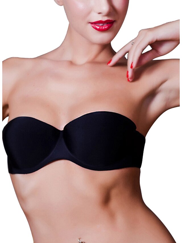  Women's Demi-cup Bras Push-up / Seamless / Strapless & Multi-Way - Solid Colored Spandex Black Beige