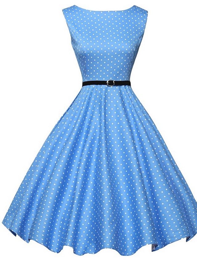 עד הברך דפוס, מנוקד - שמלה גזרת A וינטאג' שנות ה-50 בגדי ריקוד נשים