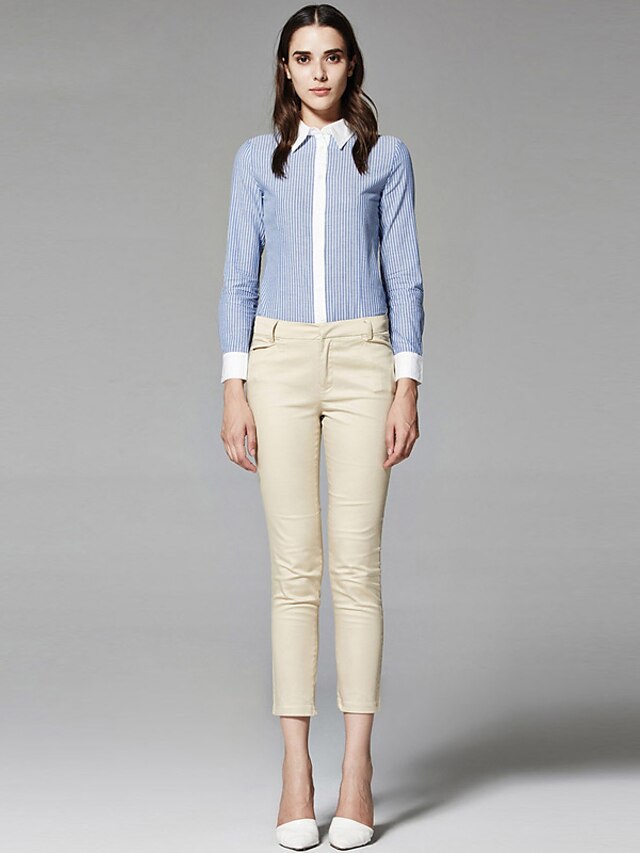  ZigZag® Feminino Colarinho de Camisa Manga Comprida Shirt & Blusa Azul / Branco / Azul Claro - 11442