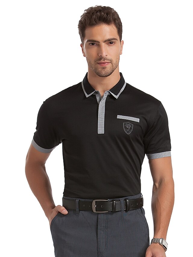  siete Brand® Hombre Cuello Camisero Manga Corta Camiseta Negro-799T500401